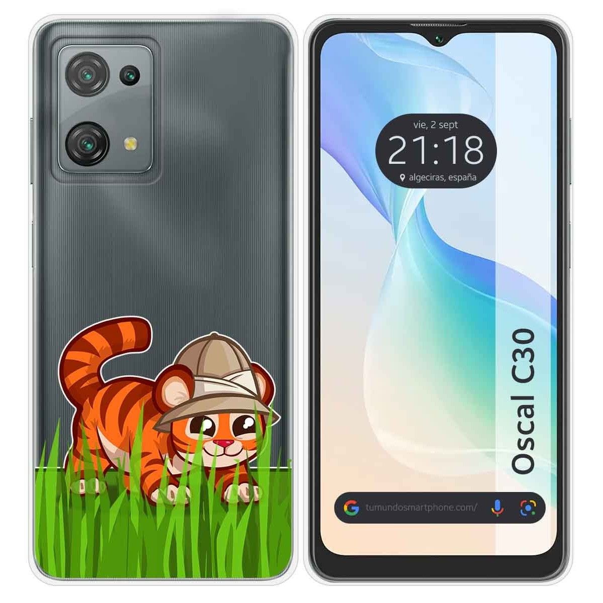 Funda Silicona Transparente para Blackview Oscal C30 / C30 Pro diseño Tigre Dibujos