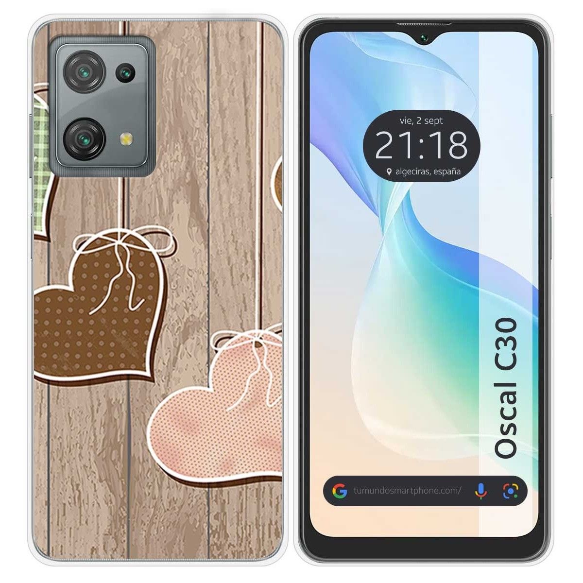Funda Silicona para Blackview Oscal C30 / C30 Pro diseño Corazones Madera Dibujos