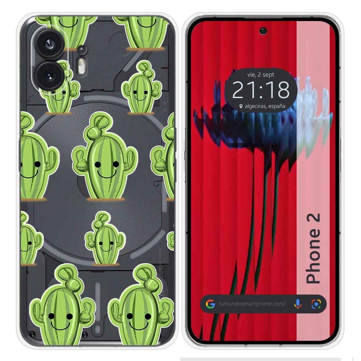 Funda Silicona Transparente para Nothing Phone 2 5G diseño Cactus Dibujos