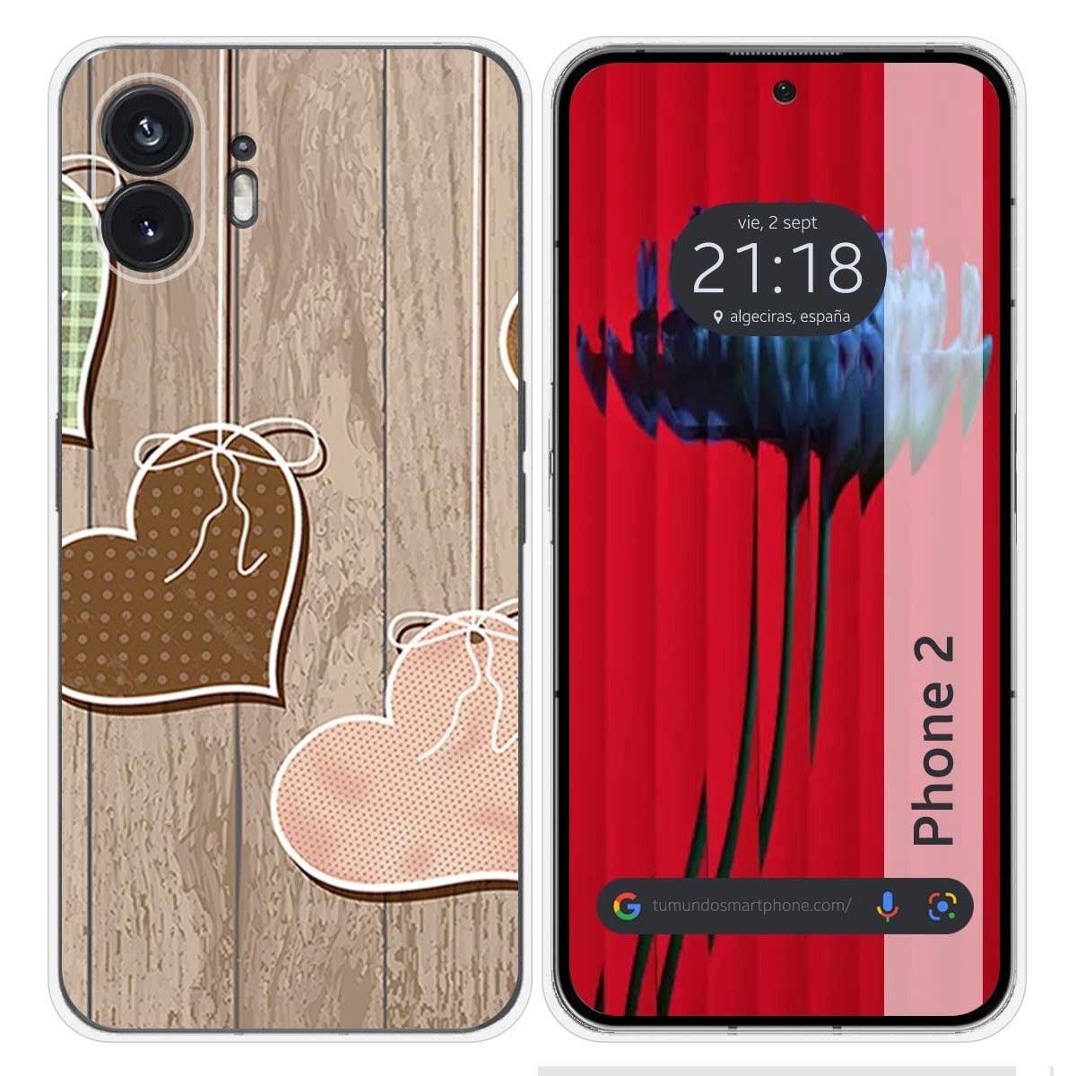 Funda Silicona para Nothing Phone 2 5G diseño Corazones Madera Dibujos