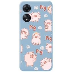 Funda Silicona Líquida Azul para Oppo A78 4G diseño Cerdos Dibujos