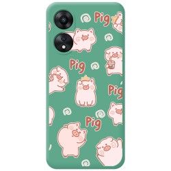 Funda Silicona Líquida Verde para Oppo A78 4G diseño Cerdos Dibujos