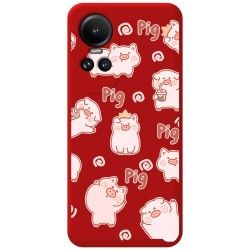 Funda Silicona Líquida Roja para Oppo Reno 10 5G / 10 Pro 5G diseño Cerdos Dibujos
