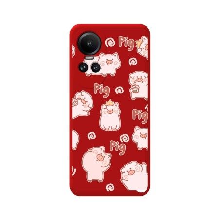 Funda Silicona Líquida Roja para Oppo Reno 10 5G / 10 Pro 5G diseño Cerdos Dibujos