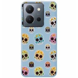 Funda Silicona Líquida Azul para Vivo Y36 4G / 5G diseño Catrina Dibujos