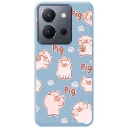 Funda Silicona Líquida Azul para Vivo Y36 4G / 5G diseño Cerdos Dibujos