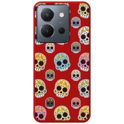 Funda Silicona Líquida Roja para Vivo Y36 4G / 5G diseño Catrina Dibujos