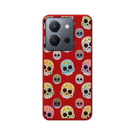 Funda Silicona Líquida Roja para Vivo Y36 4G / 5G diseño Catrina Dibujos