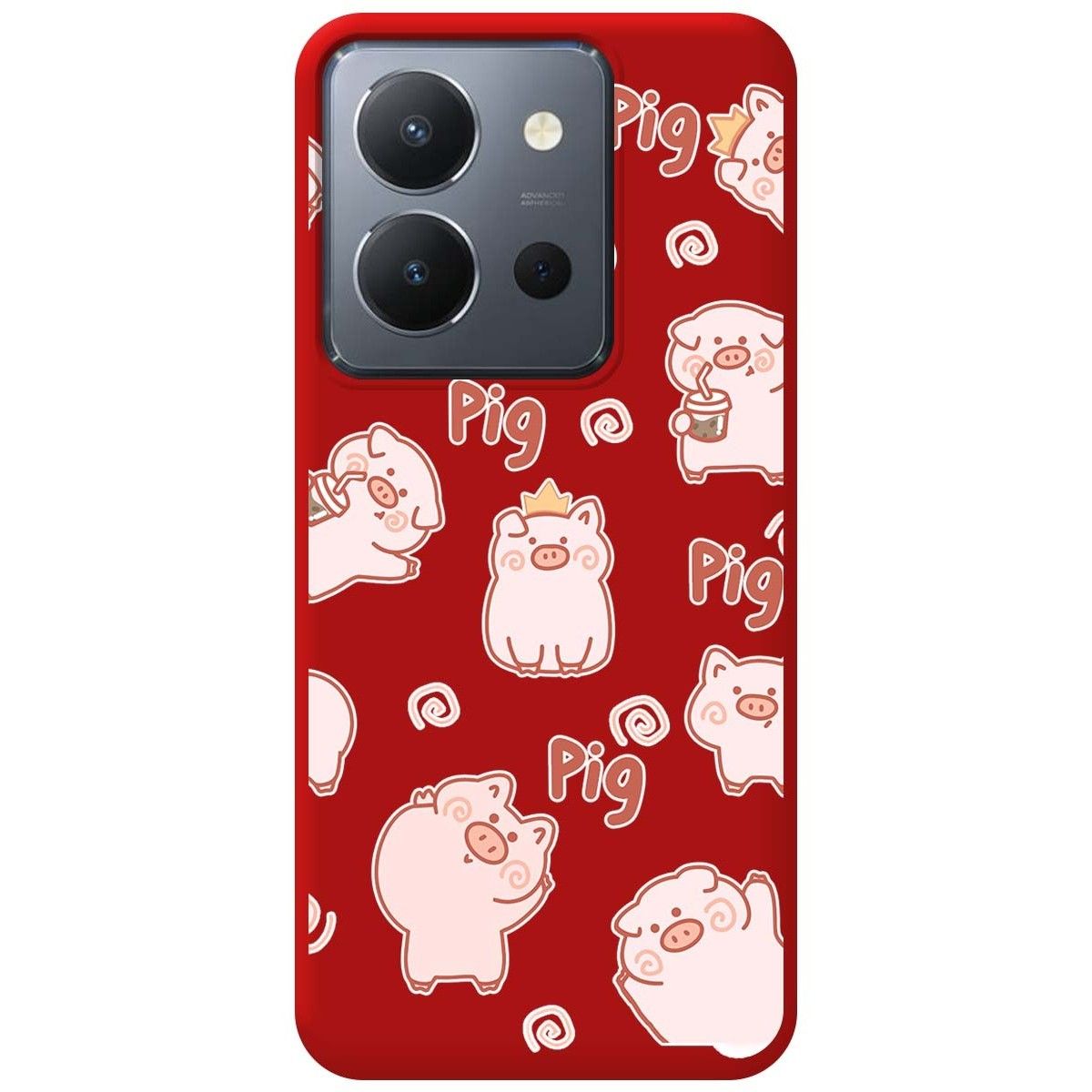Funda Silicona Líquida Roja para Vivo Y36 4G / 5G diseño Cerdos Dibujos