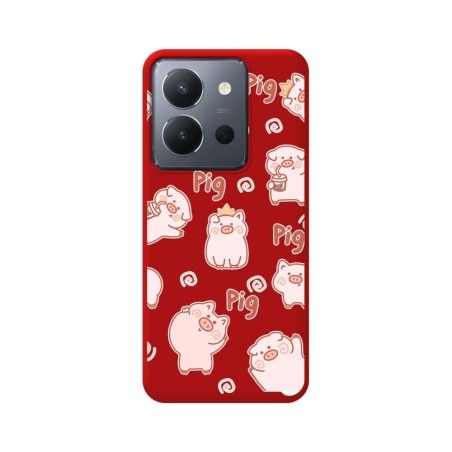 Funda Silicona Líquida Roja para Vivo Y36 4G / 5G diseño Cerdos Dibujos