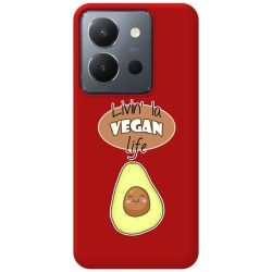 Funda Silicona Líquida Roja para Vivo Y36 4G / 5G diseño Vegan Life Dibujos