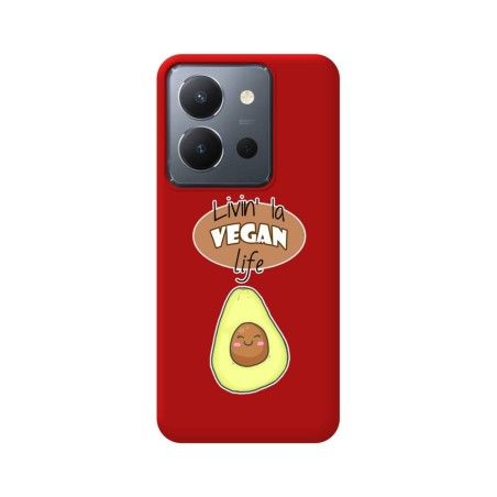 Funda Silicona Líquida Roja para Vivo Y36 4G / 5G diseño Vegan Life Dibujos