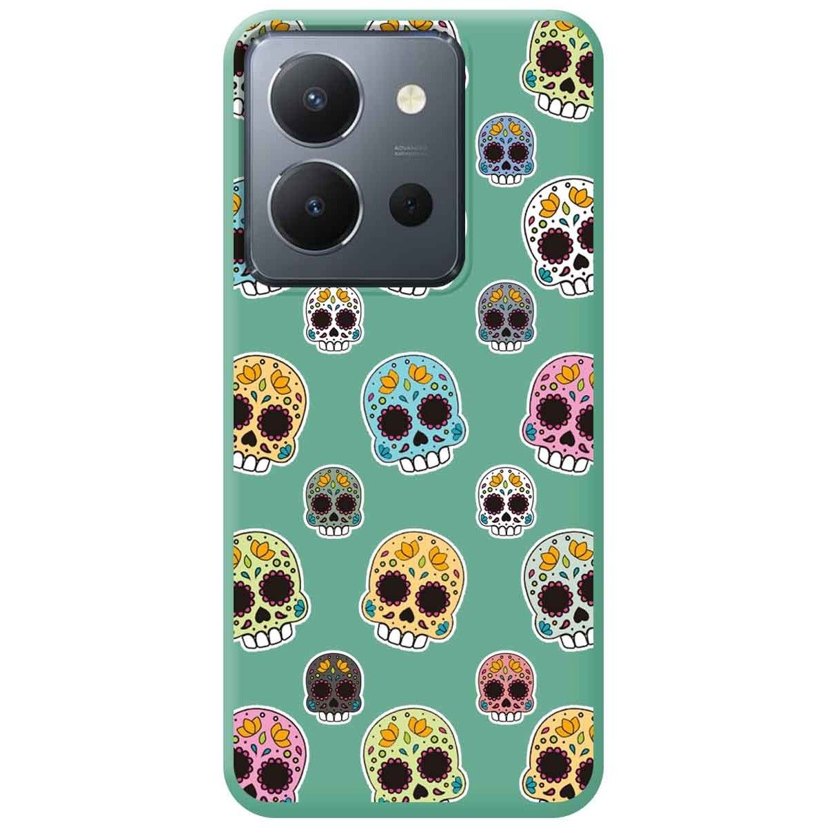 Funda Silicona Líquida Verde para Vivo Y36 4G / 5G diseño Catrina Dibujos