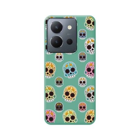 Funda Silicona Líquida Verde para Vivo Y36 4G / 5G diseño Catrina Dibujos