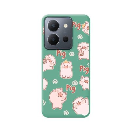 Funda Silicona Líquida Verde para Vivo Y36 4G / 5G diseño Cerdos Dibujos