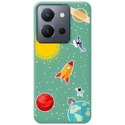Funda Silicona Líquida Verde para Vivo Y36 4G / 5G diseño Espacio Dibujos