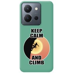 Funda Silicona Líquida Verde para Vivo Y36 4G / 5G diseño Mujer Escalada Dibujos