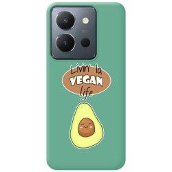 Funda Silicona Líquida Verde para Vivo Y36 4G / 5G diseño Vegan Life Dibujos