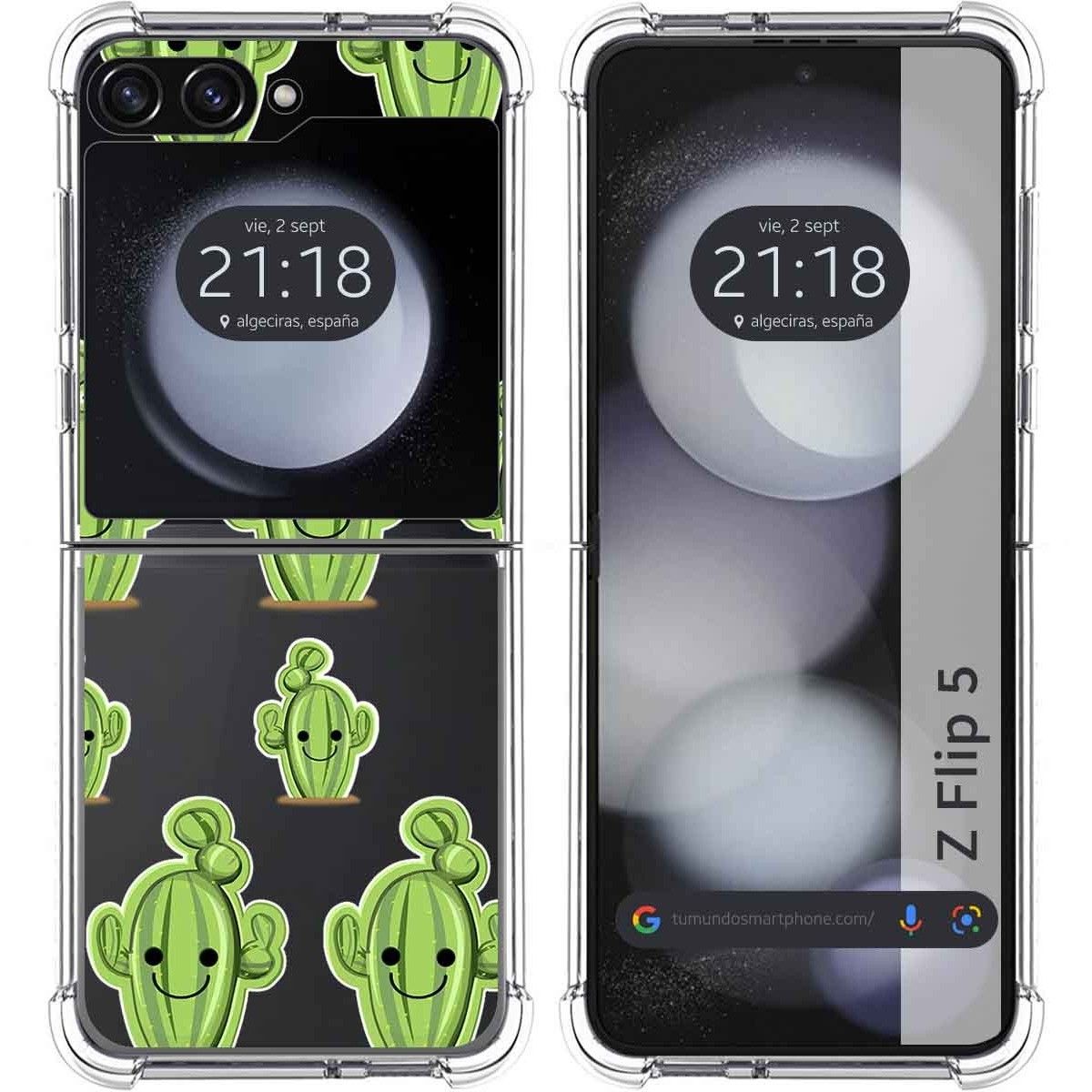 Funda Silicona Transparente para Samsung Galaxy Z Flip 5 5G diseño Cactus Dibujos