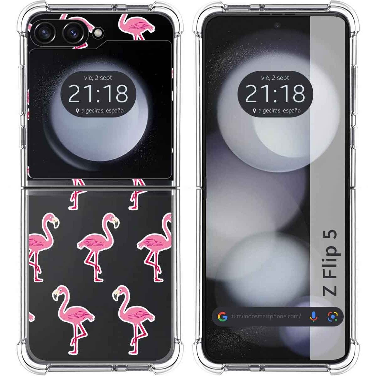 Funda Silicona Transparente para Samsung Galaxy Z Flip 5 5G diseño Flamenco Dibujos