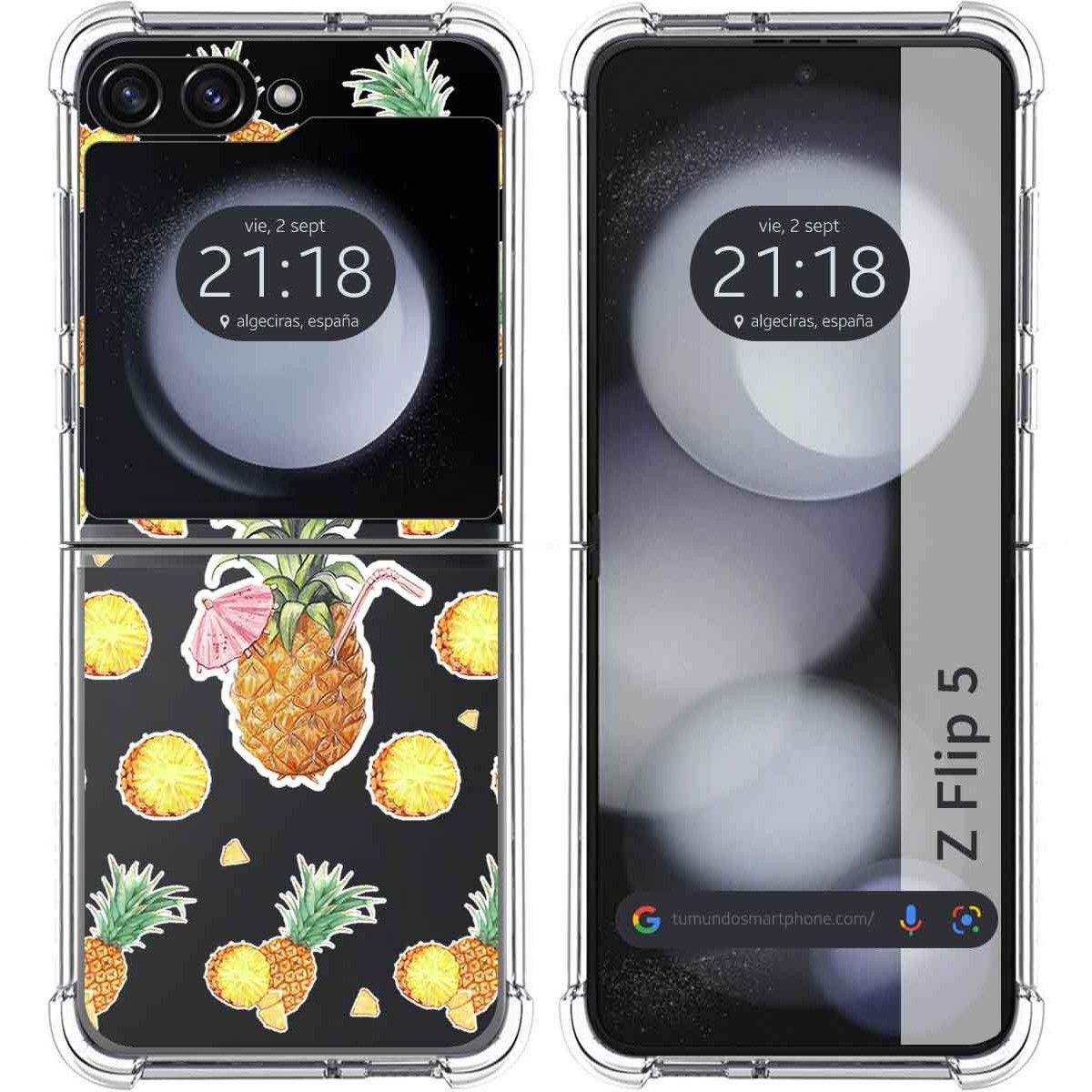 Funda Silicona Transparente para Samsung Galaxy Z Flip 5 5G diseño Piña Dibujos