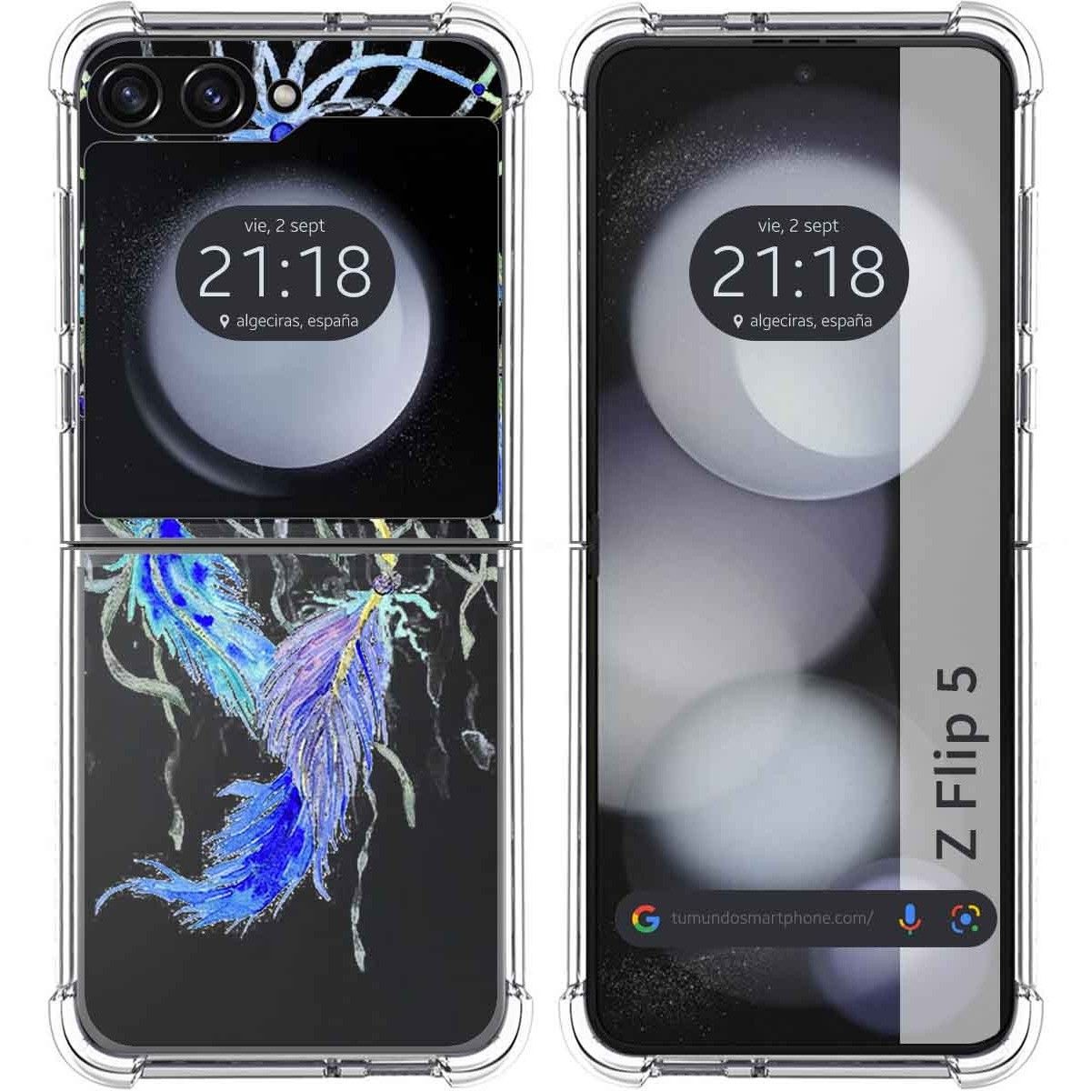 Funda Silicona Transparente para Samsung Galaxy Z Flip 5 5G diseño Plumas Dibujos