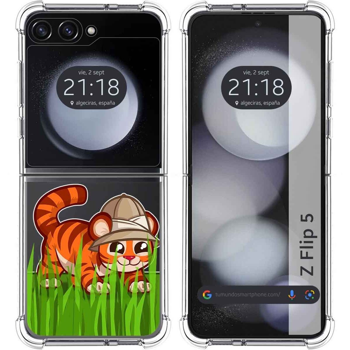 Funda Silicona Transparente para Samsung Galaxy Z Flip 5 5G diseño Tigre Dibujos