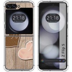 Funda Silicona para Samsung Galaxy Z Flip 5 5G diseño Corazones Madera Dibujos