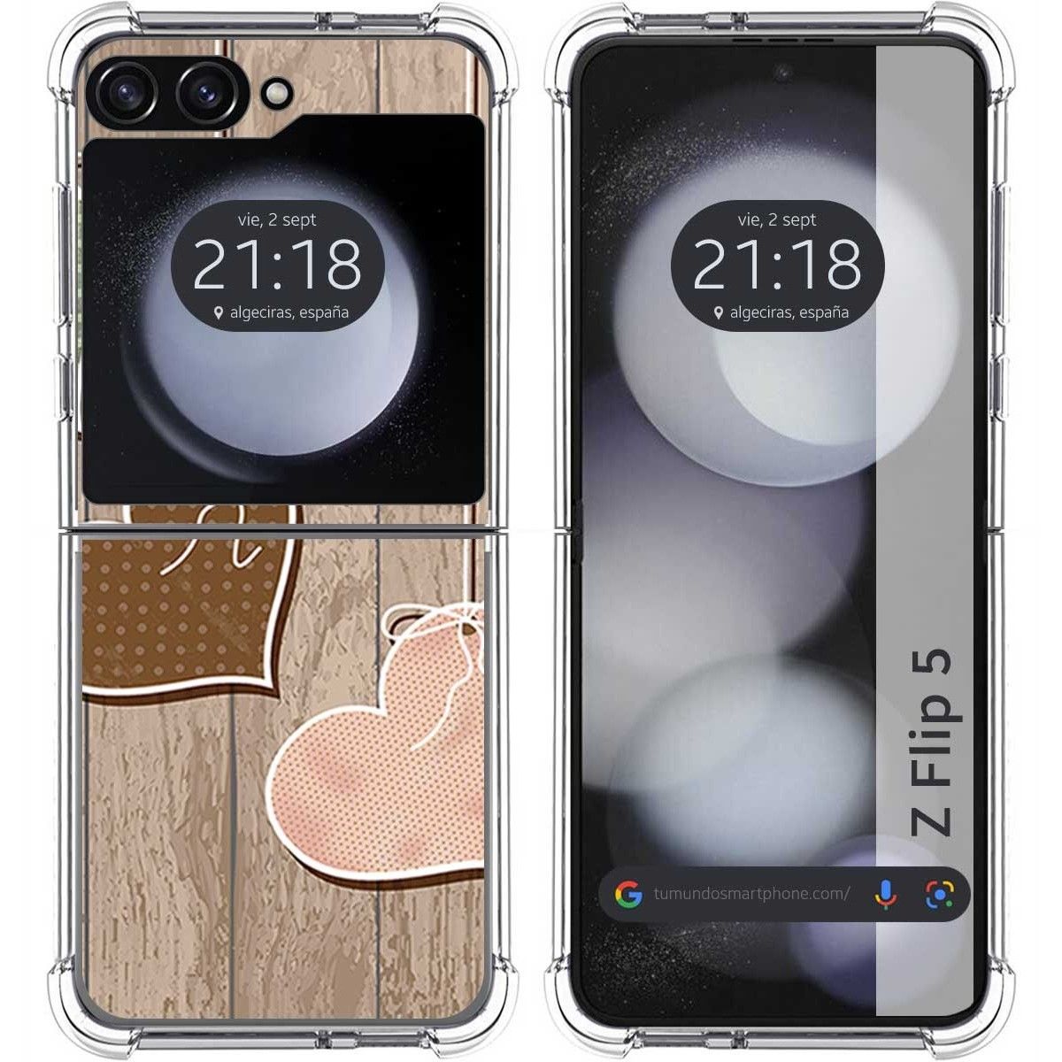 Funda Silicona para Samsung Galaxy Z Flip 5 5G diseño Corazones Madera Dibujos