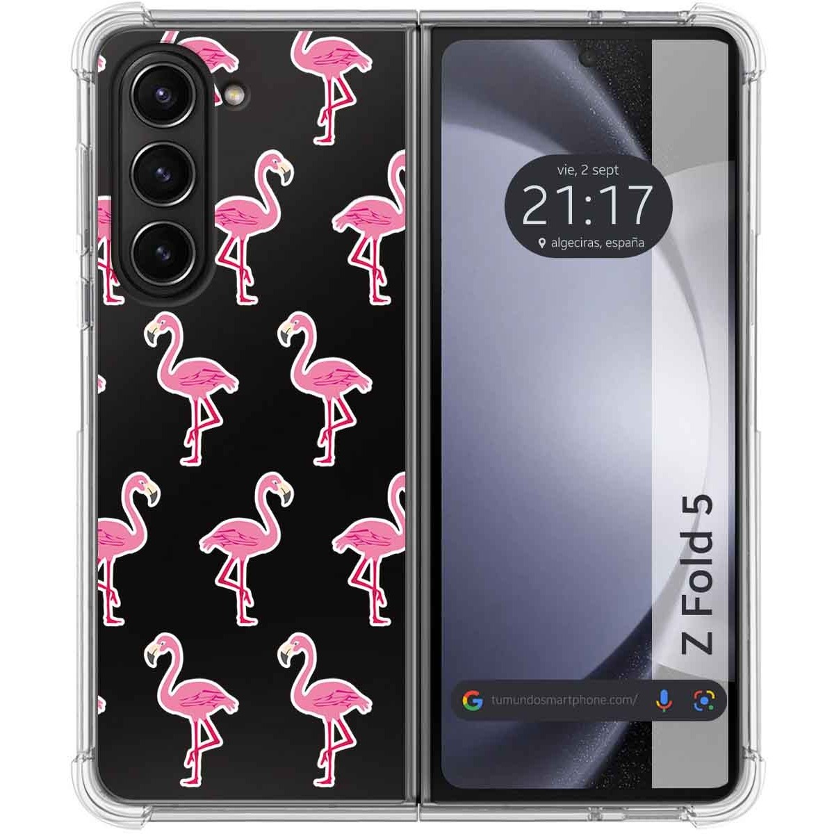 Funda Silicona Transparente para Samsung Galaxy Z Fold 5 5G diseño Flamenco Dibujos
