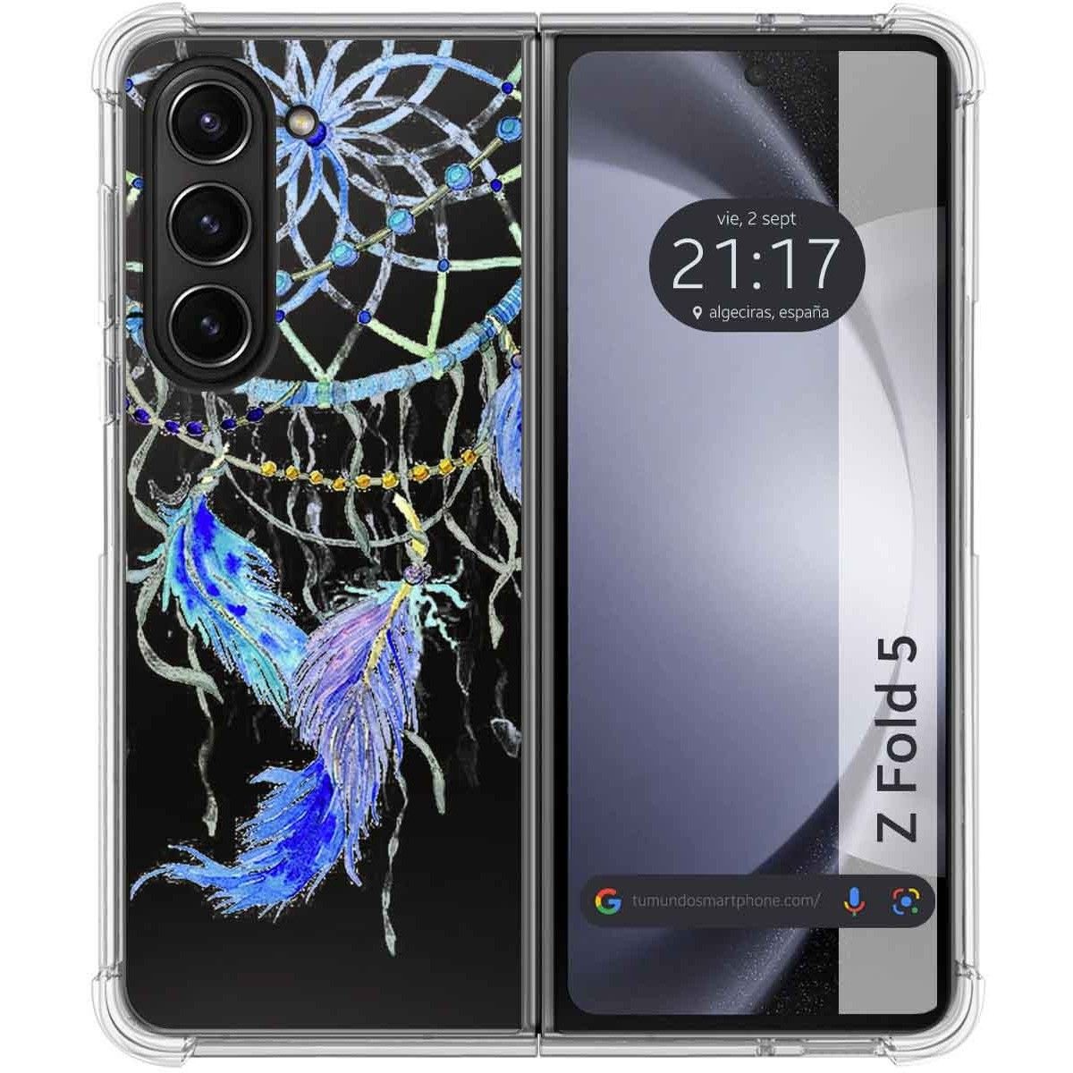 Funda Silicona Transparente para Samsung Galaxy Z Fold 5 5G diseño Plumas Dibujos