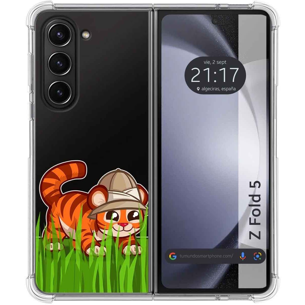 Funda Silicona Transparente para Samsung Galaxy Z Fold 5 5G diseño Tigre Dibujos
