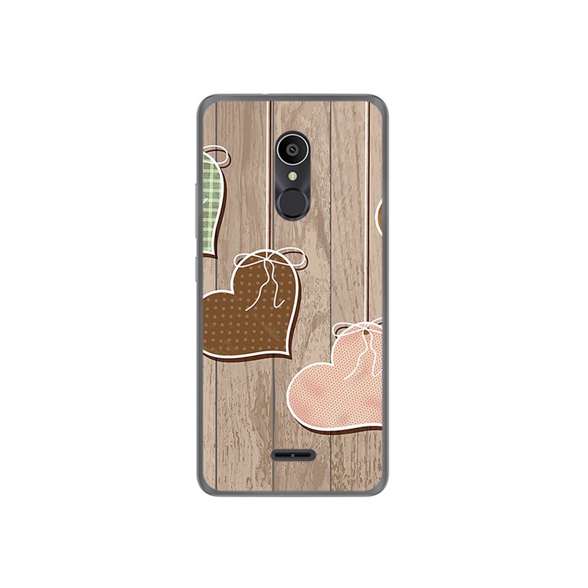 Funda Gel Tpu para Alcatel 3C Diseño Corazones Madera Dibujos