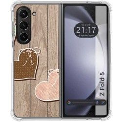 Funda Silicona para Samsung Galaxy Z Fold 5 5G diseño Corazones Madera Dibujos