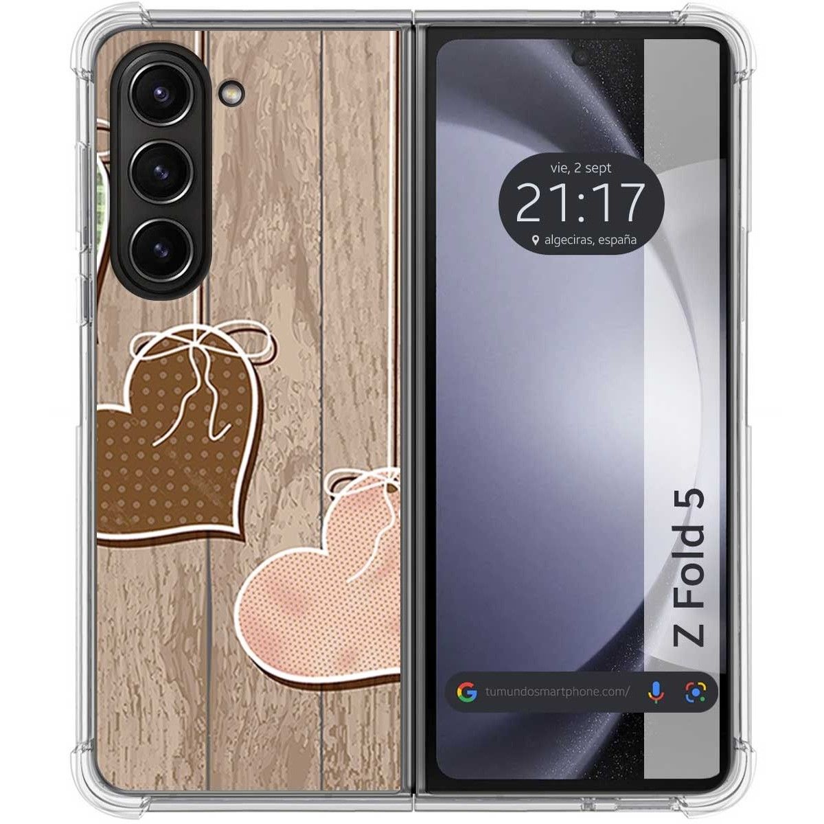 Funda Silicona para Samsung Galaxy Z Fold 5 5G diseño Corazones Madera Dibujos