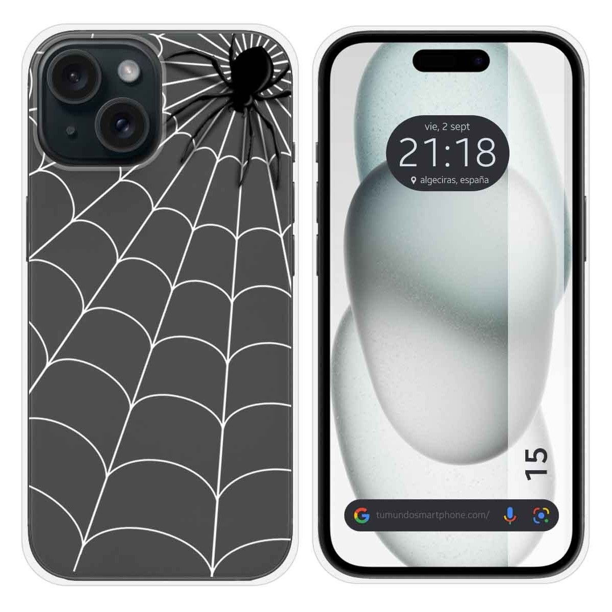 Funda Silicona Transparente compatible con Iphone 15 (6.1) diseño Araña Dibujos