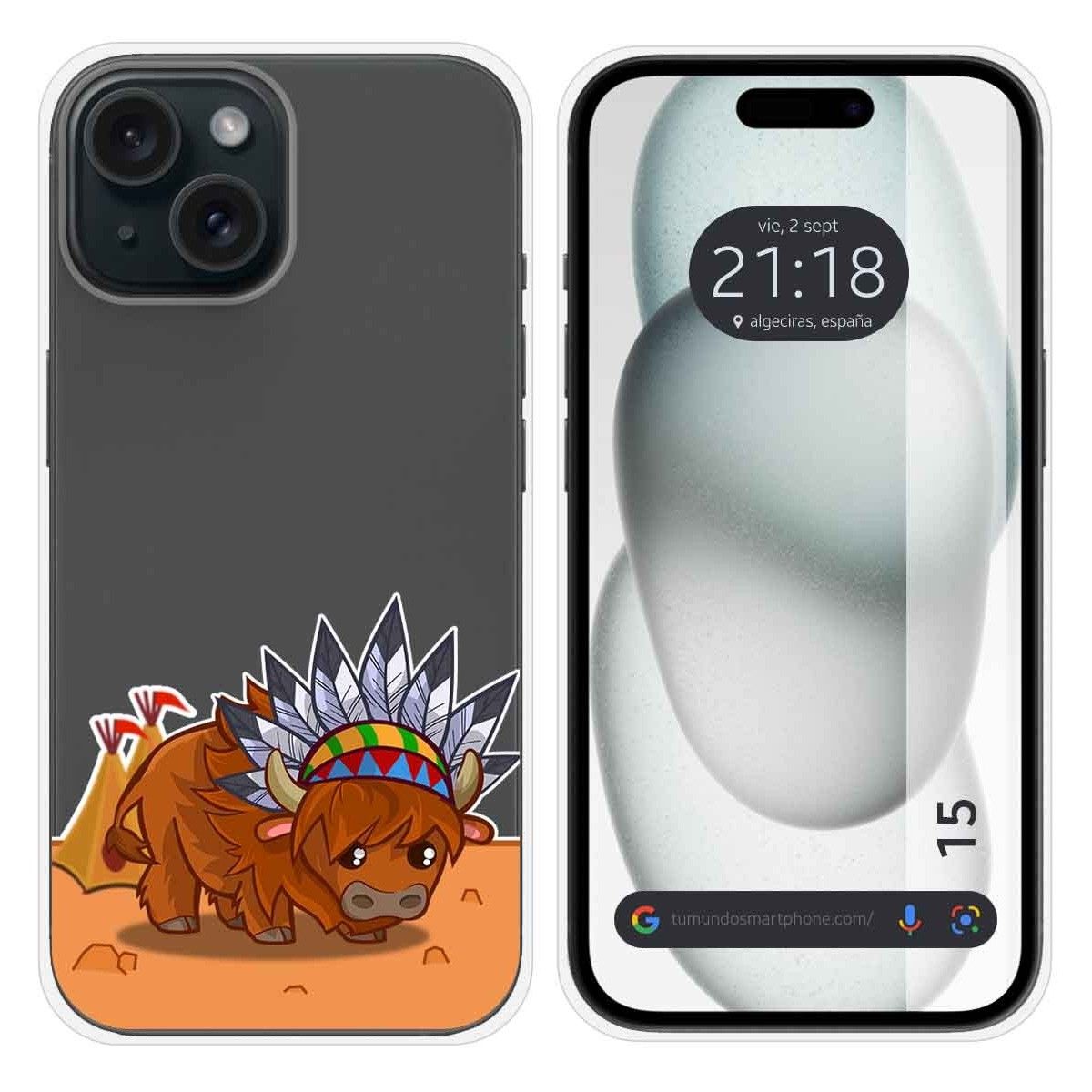 Funda Silicona Transparente compatible con Iphone 15 (6.1) diseño Bufalo Dibujos