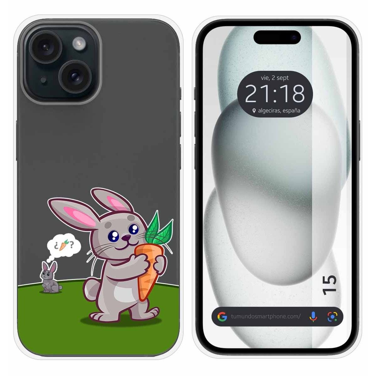 Funda Silicona Transparente compatible con Iphone 15 (6.1) diseño Conejo Dibujos