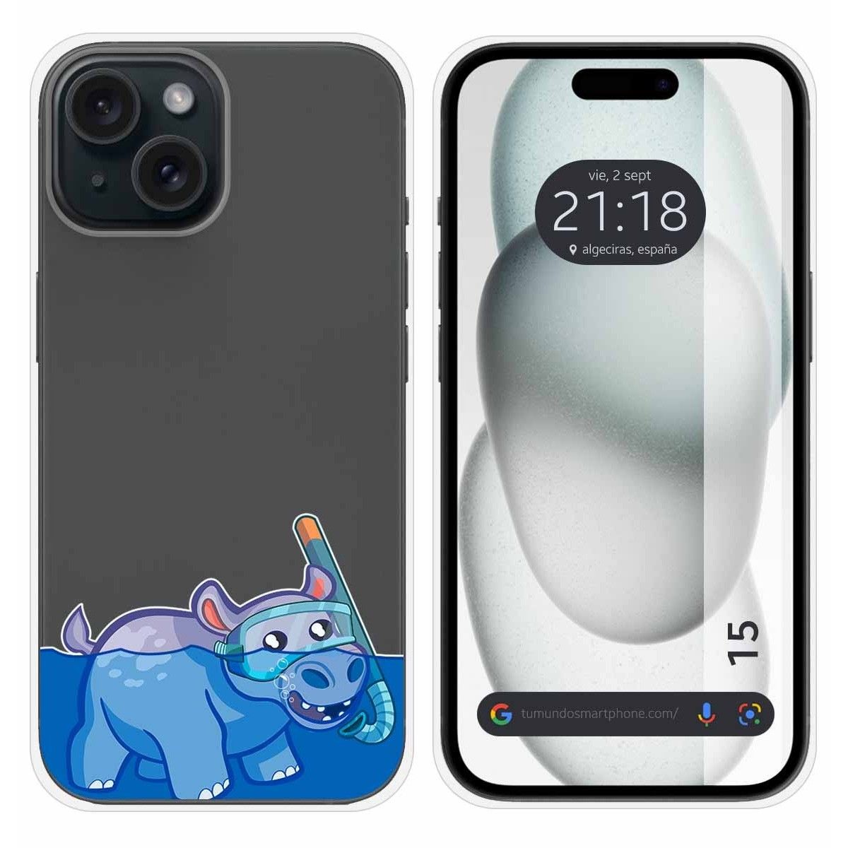Funda Silicona Transparente compatible con Iphone 15 (6.1) diseño Hipo Dibujos