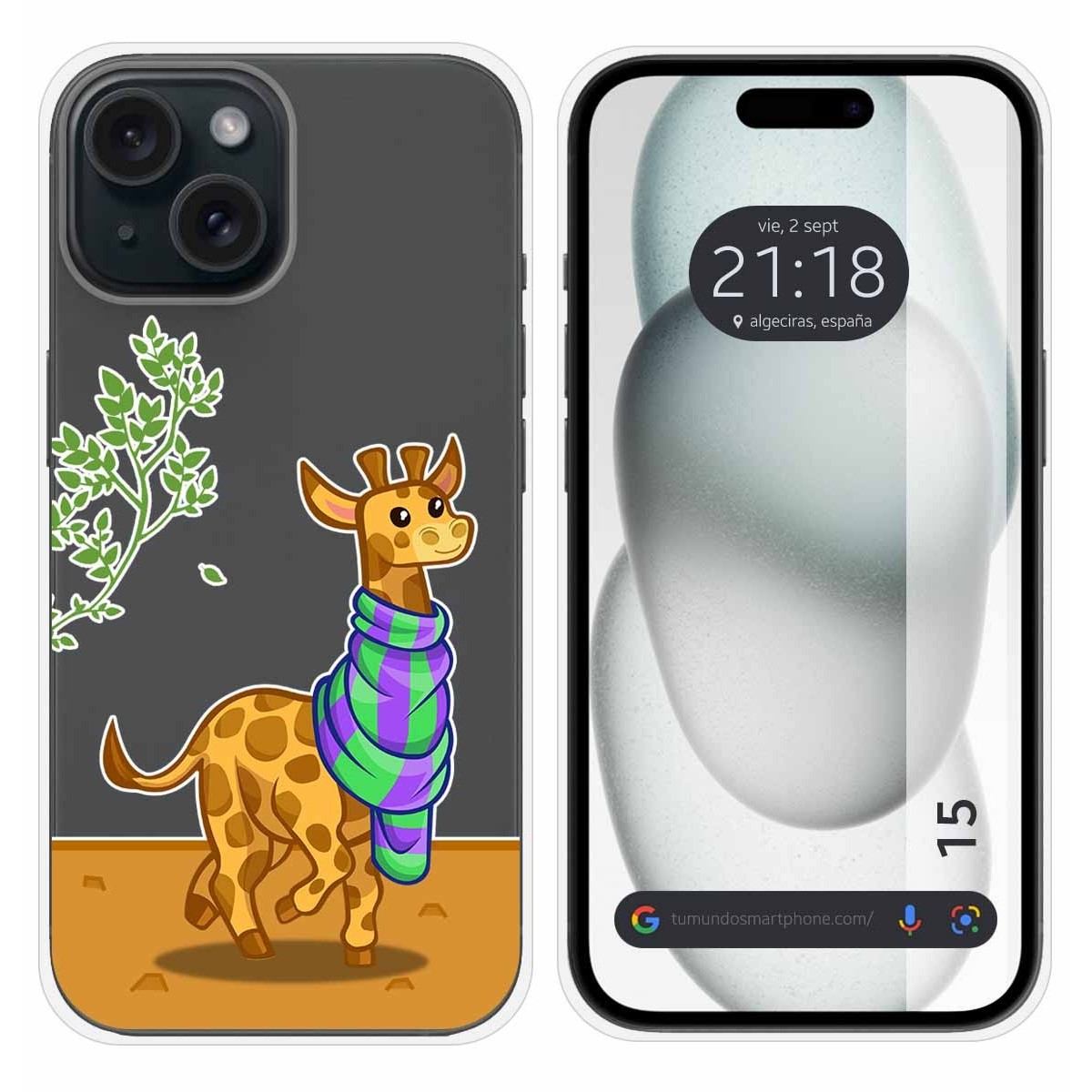 Funda Silicona Transparente compatible con Iphone 15 (6.1) diseño Jirafa Dibujos