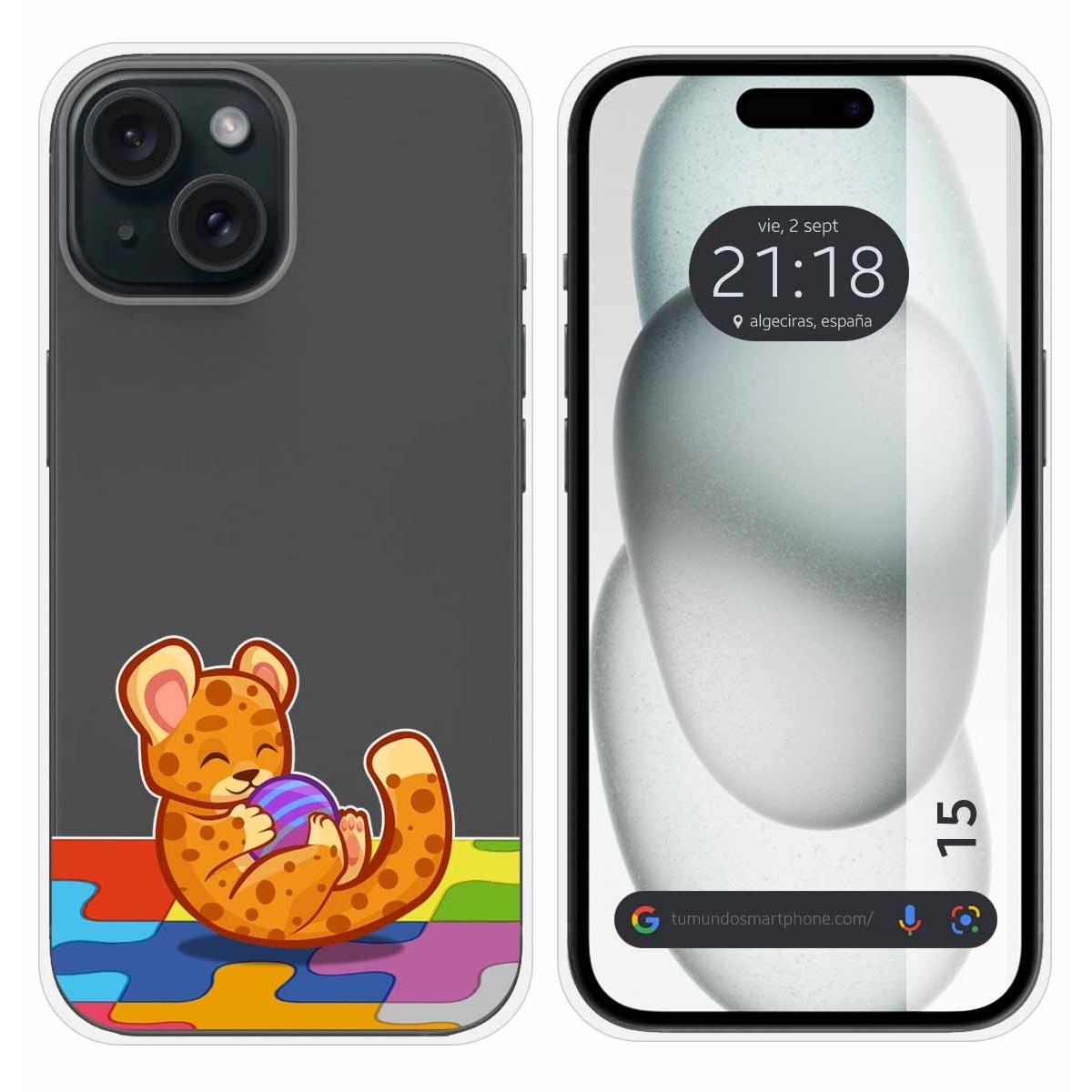 Funda Silicona Transparente compatible con Iphone 15 (6.1) diseño Leopardo Dibujos