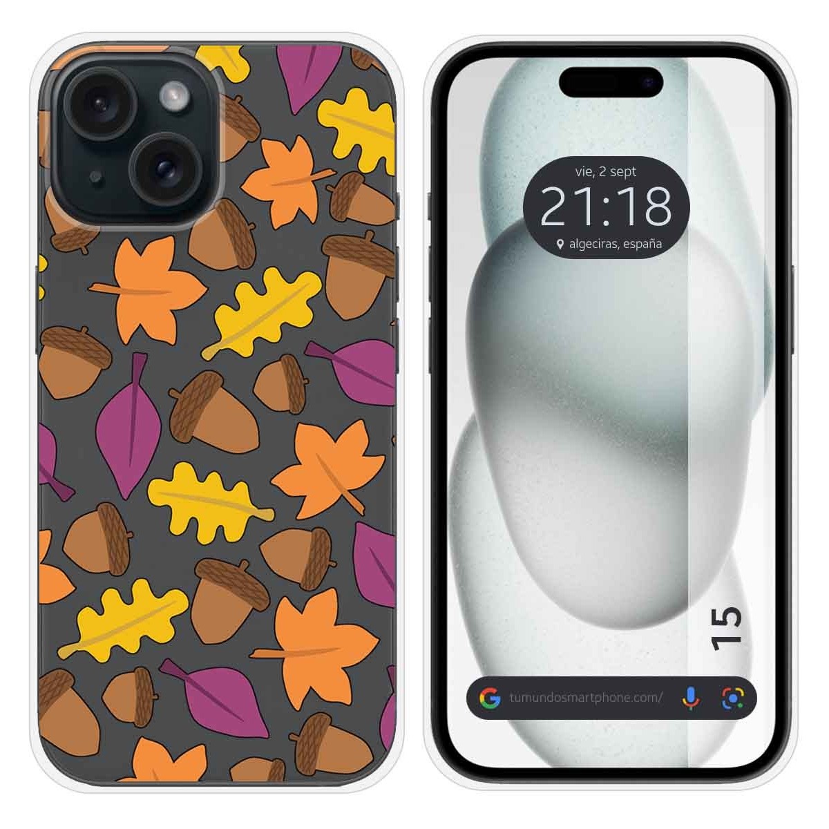 Funda Silicona Transparente compatible con Iphone 15 (6.1) diseño Otoño Dibujos