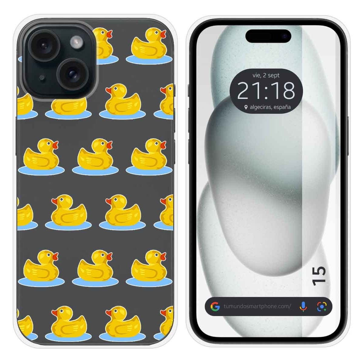 Funda Silicona Transparente compatible con Iphone 15 (6.1) diseño Pato Dibujos