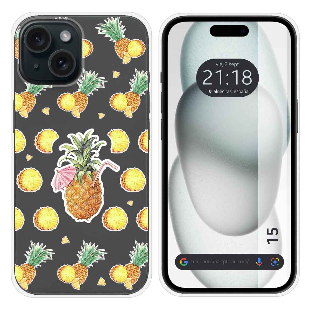 Funda Silicona Transparente compatible con Iphone 15 (6.1) diseño Piña Dibujos