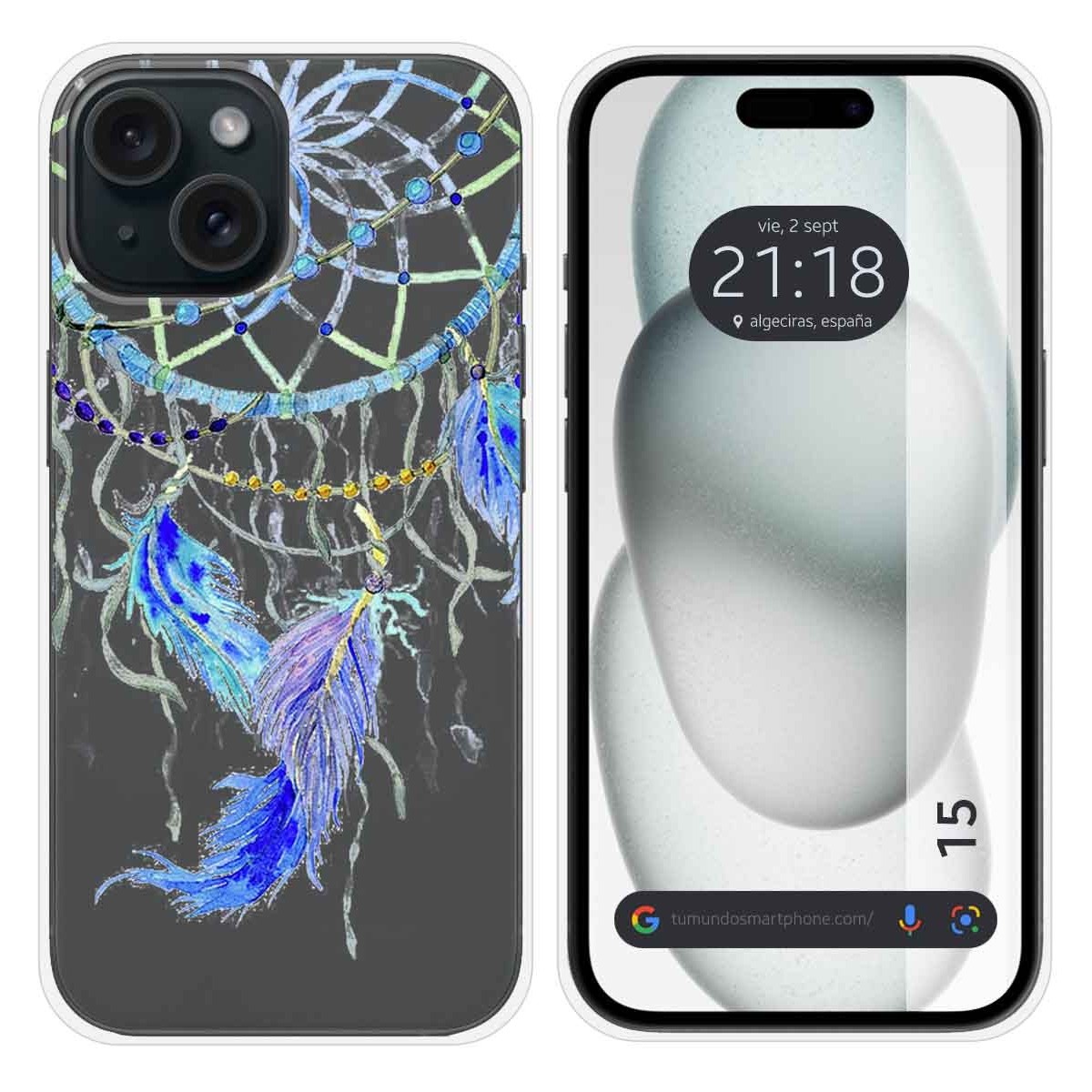 Funda Silicona Transparente compatible con Iphone 15 (6.1) diseño Plumas Dibujos