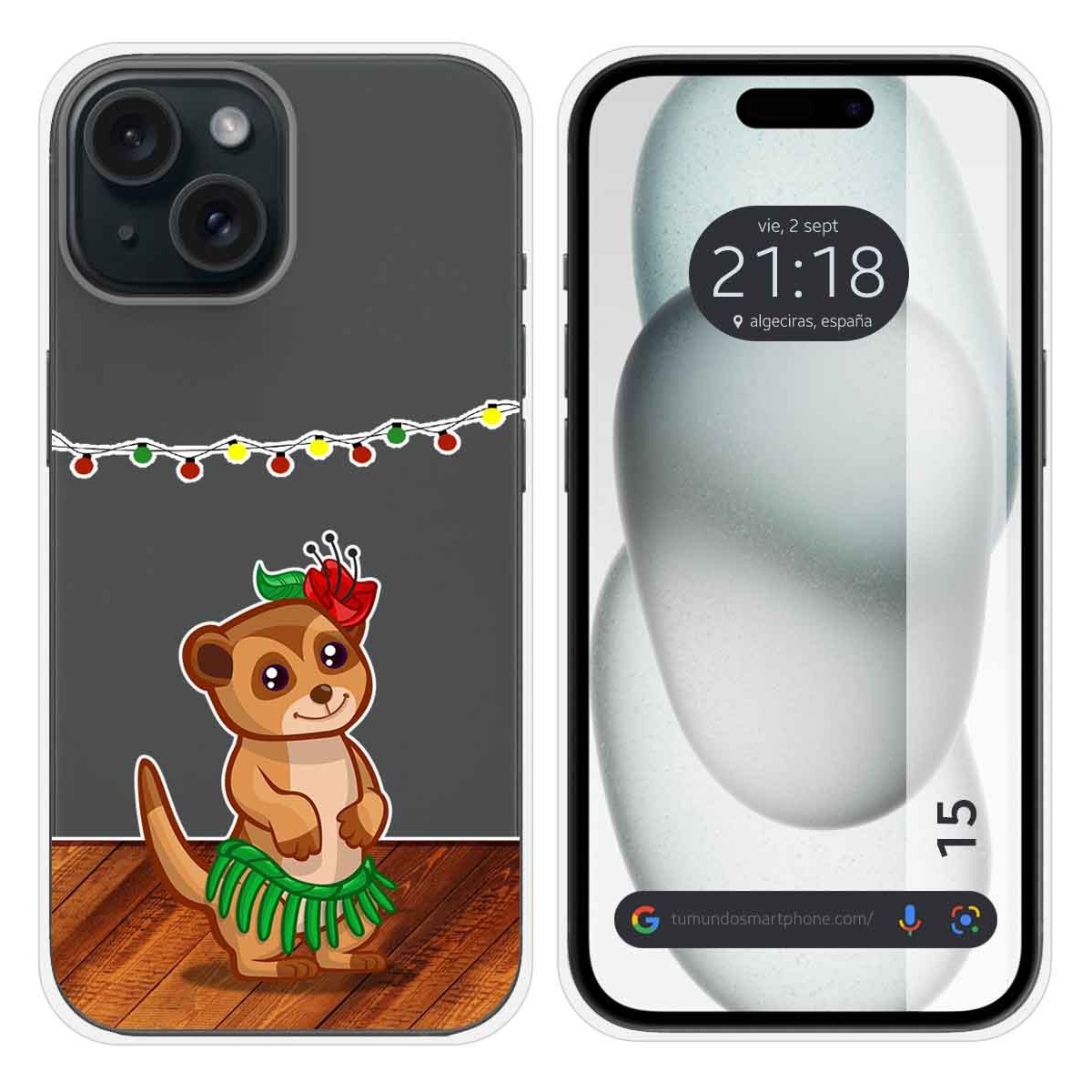 Funda Silicona Transparente compatible con Iphone 15 (6.1) diseño Suricata Dibujos