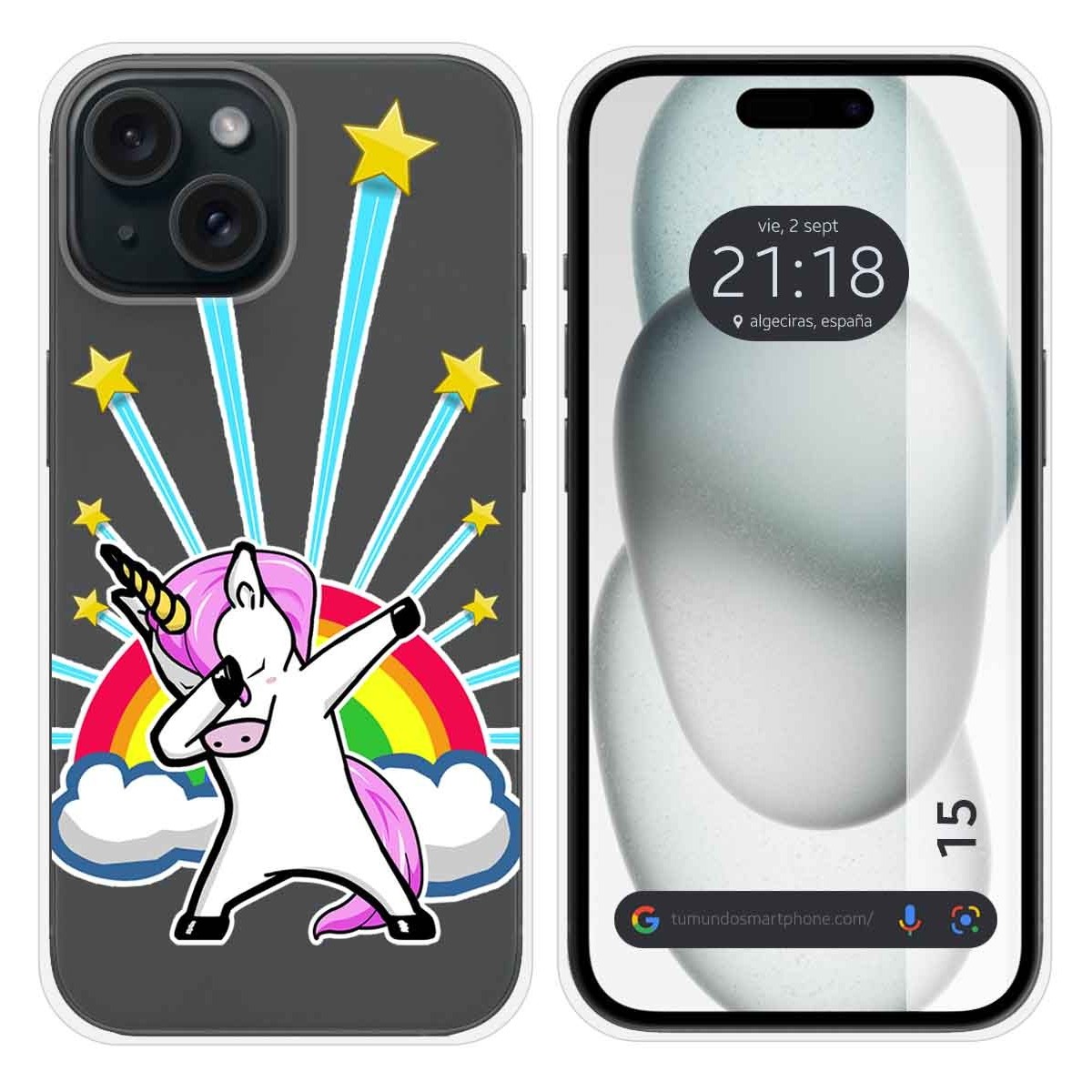 Funda Silicona Transparente compatible con Iphone 15 (6.1) diseño Unicornio Dibujos