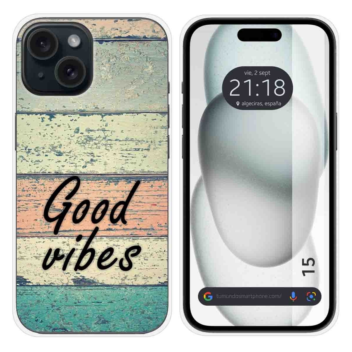 Funda Silicona compatible con Iphone 15 (6.1) diseño Madera 01 Dibujos