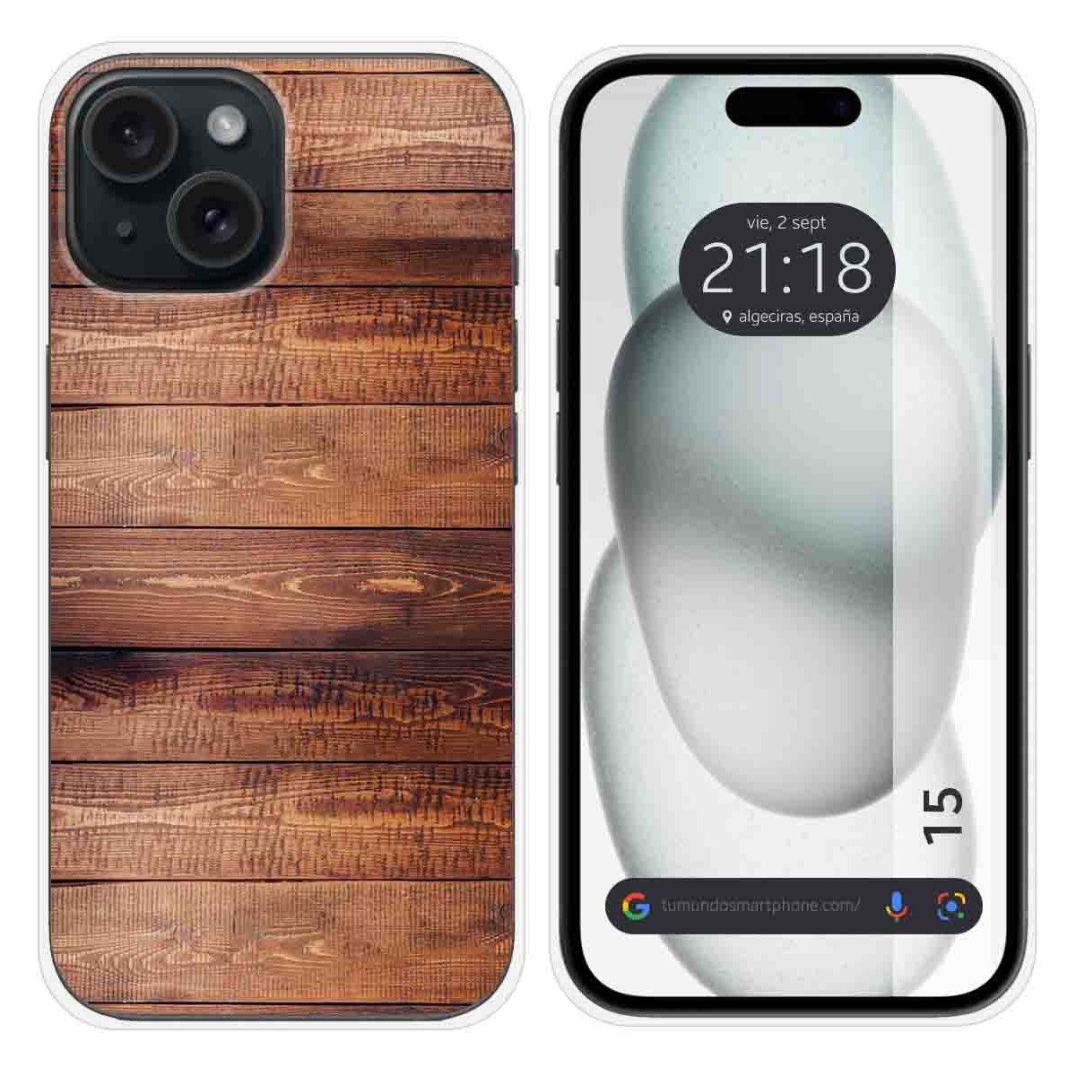 Funda Silicona compatible con Iphone 15 (6.1) diseño Madera 02 Dibujos