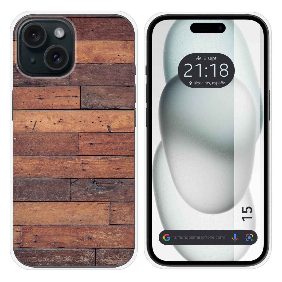 Funda Silicona compatible con Iphone 15 (6.1) diseño Madera 03 Dibujos